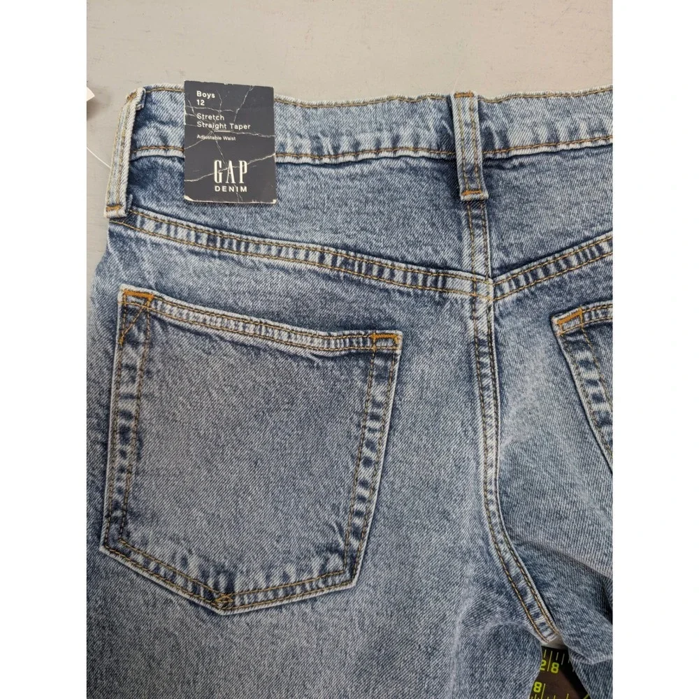 Gap Kids Boys Denim Jeans Blue Stretch Straight Taper Adjustable Waist Sz 12 NWT